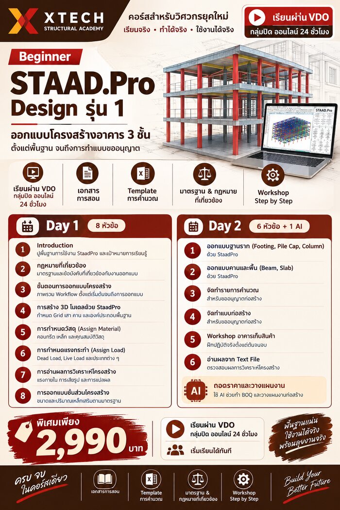 โปสเตอร์คอร์ส Beginner StaadPro อาคาร 3-4 ชั้น